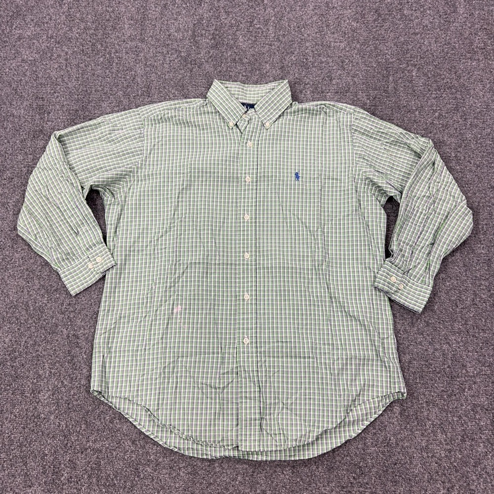 Vintage Ralph Lauren Shirt Mens M Green Check Long Sleeve Yarmouth Button Down